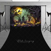 Aperturee Aperturee Spooky Halloween Night Sweep Photography Backdrop with Floor Paper Cutout Forest Silhouette and Jack O’ Lanterns